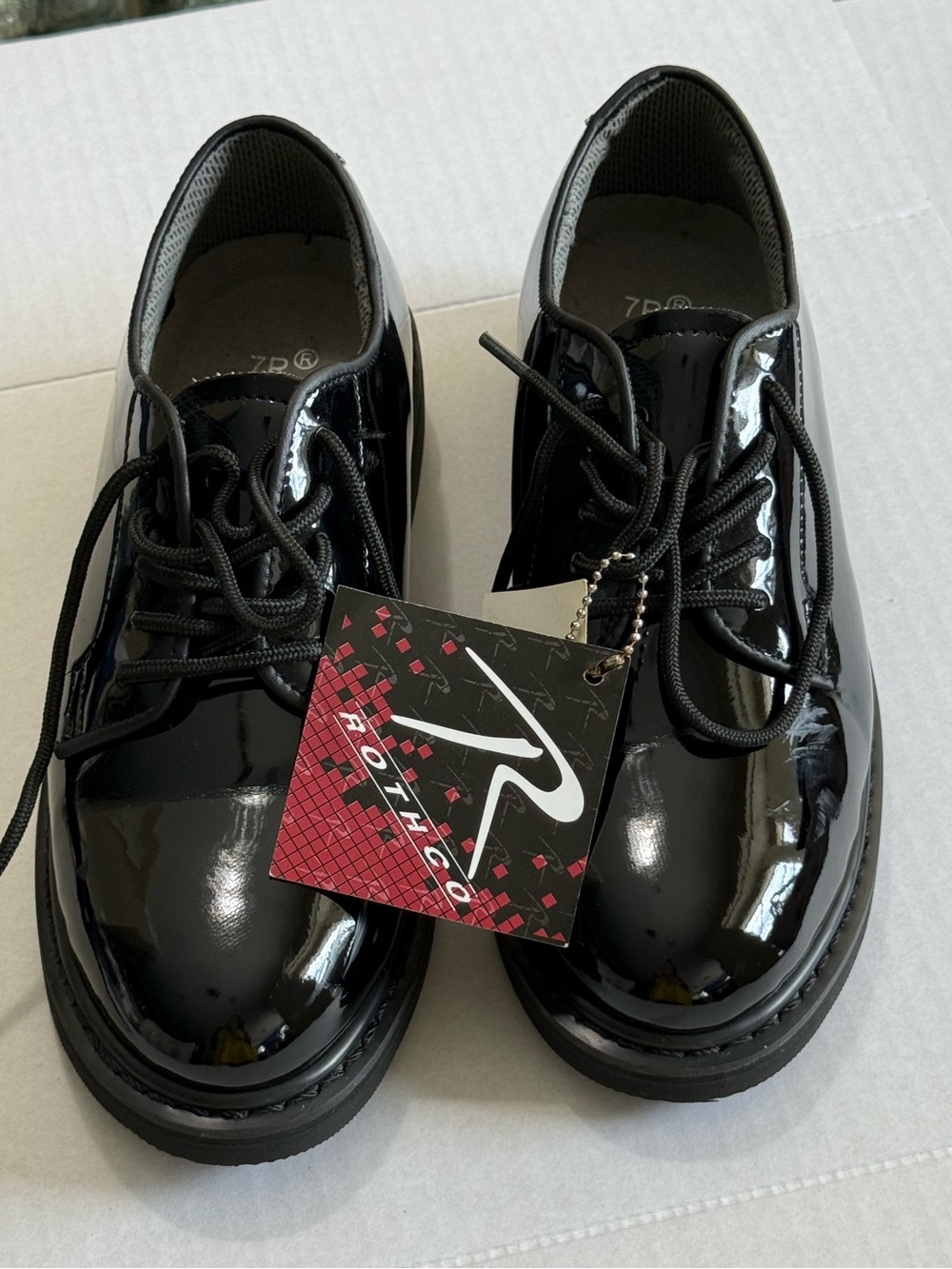 NWT Rothco Black Patent Lace Up Classic Oxfords Mens 7R- Womens 8.5- READ